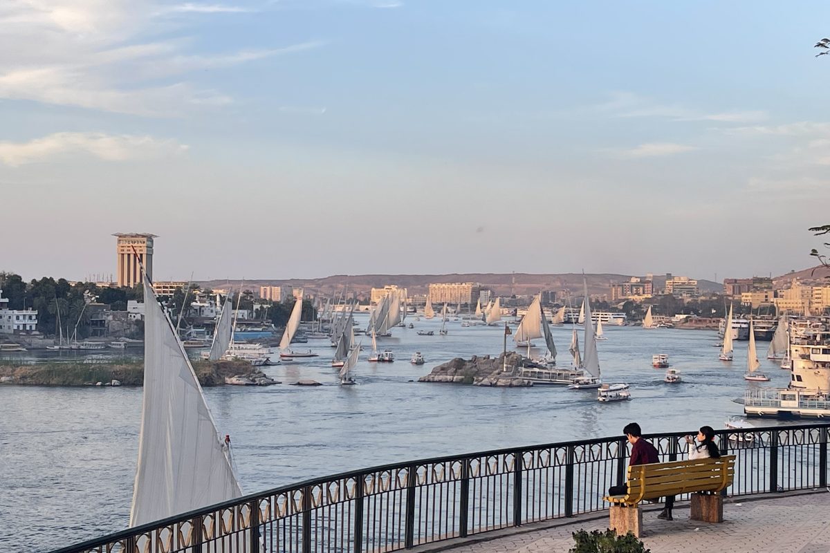 Feluccas under sail on the Nile at Aswan, Egypt